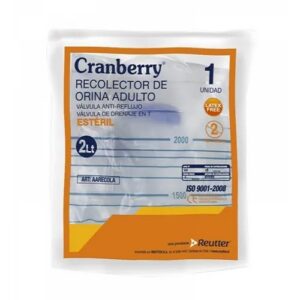 1 Bolsa Recolector Orina 2 lts Adulto Estandar Cranberry con valvula anti-reflujo